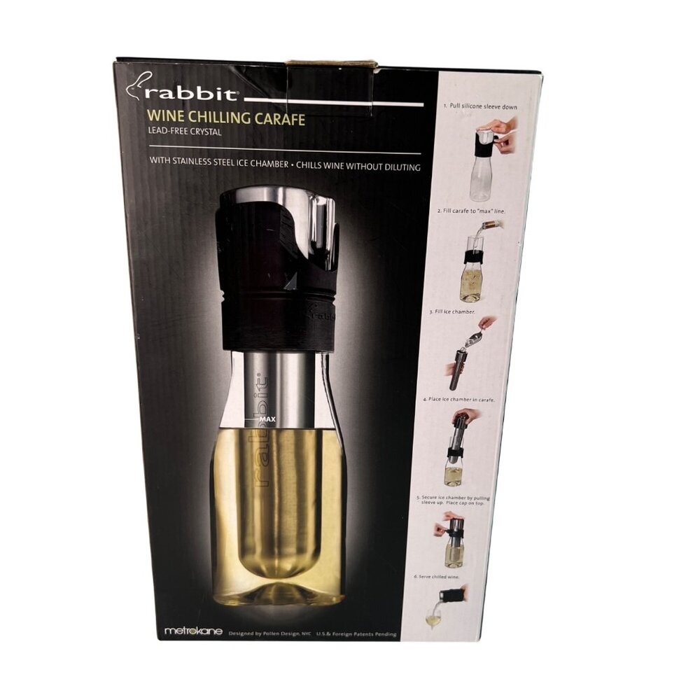 Rabbit Wine Chilling Carafe NEW Stainless Steel Ice Chamber Lead-Free Crystal